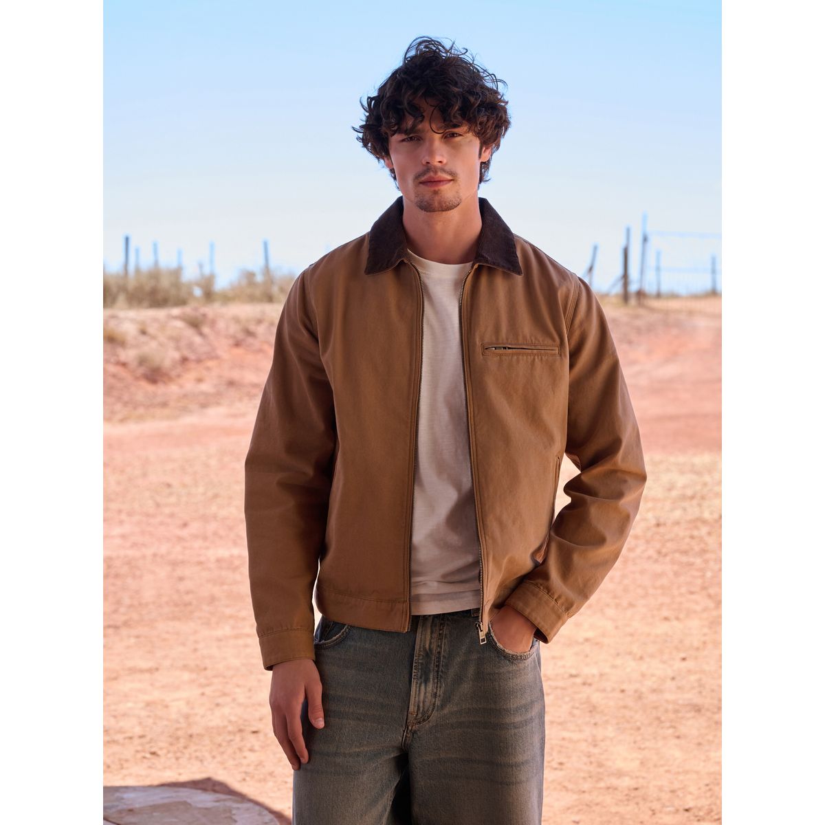 Veste en toile avec col velours côtelé marron fauve, NEXT