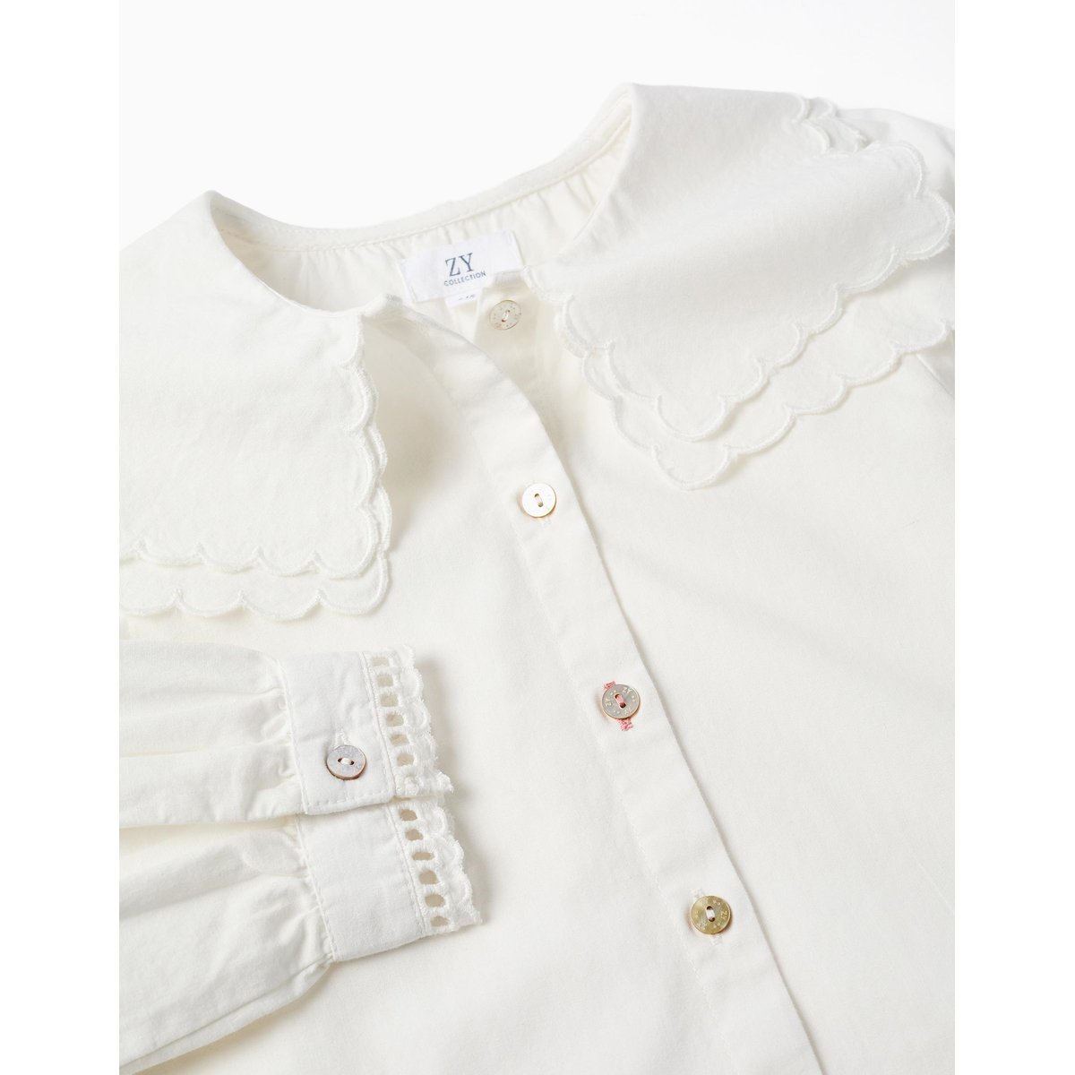 Chemise en coton à manches longues et col carré B&S blanc, ZIPPY