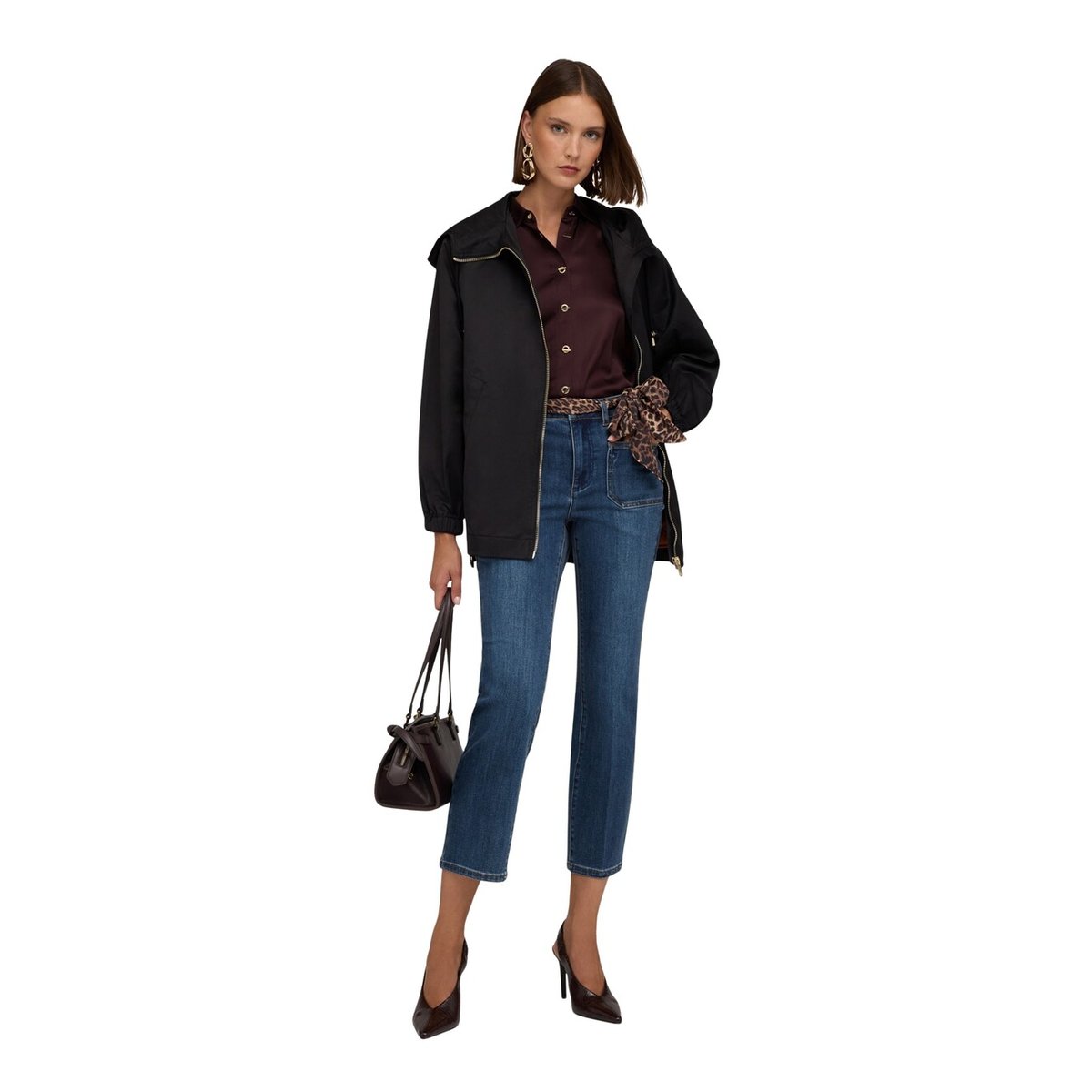 Jean cropped taille haute avec ceinture animalier. bleu, MOTIVI