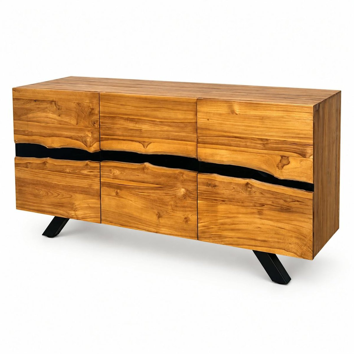 Buffet moderne bois recyclé teck laque noire BARBADE bois naturel, PIER IMPORT