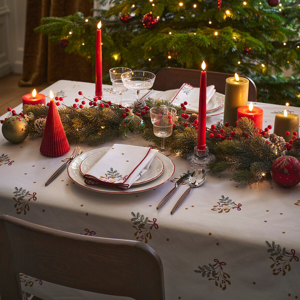 Lot de 4 serviettes de table imprimées, en coton, LIVANA imprimé, LA REDOUTE INTERIEURS
