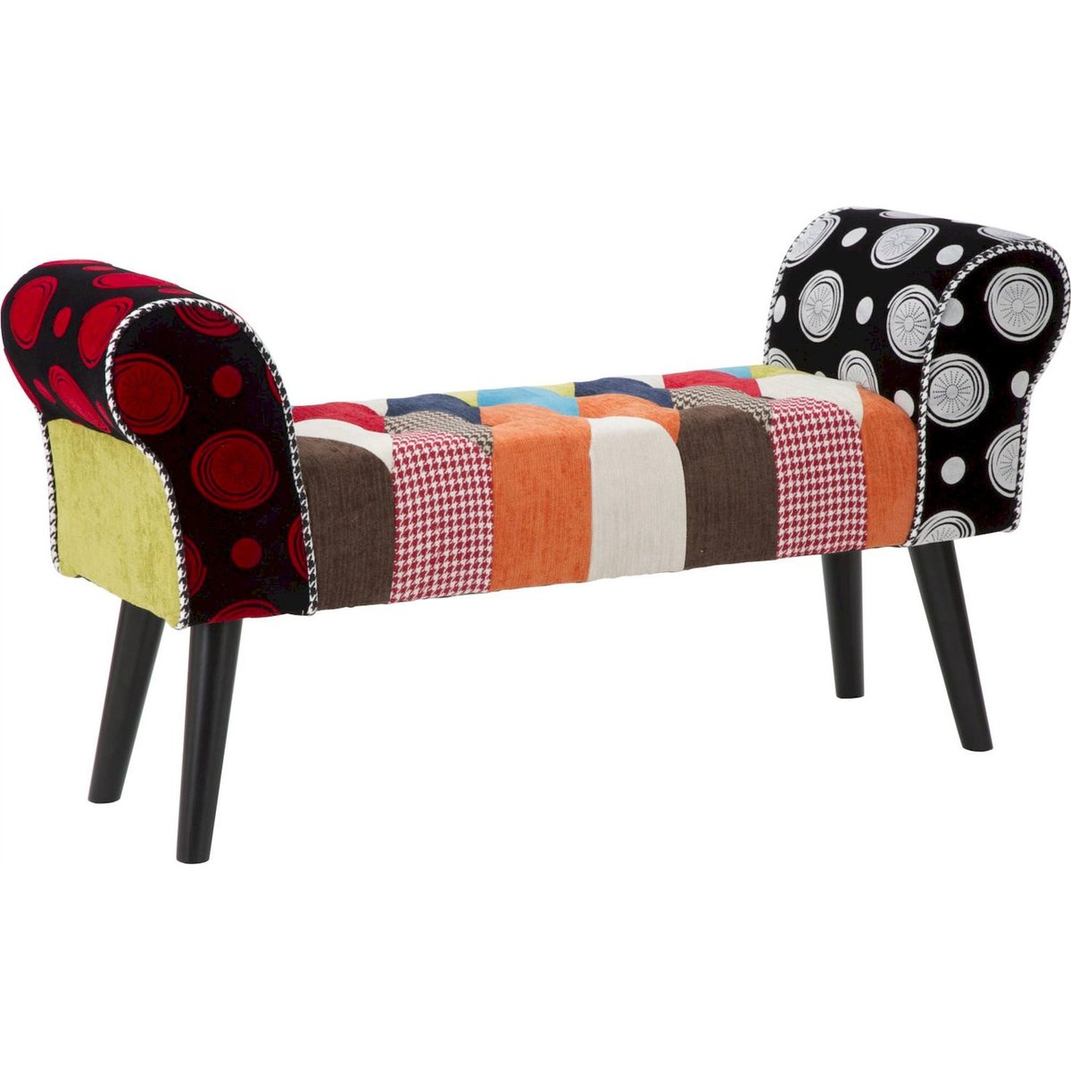 Banc capitonné patchwork pieds élancés INDUSTRIAL multicolore, RECOLLECTION