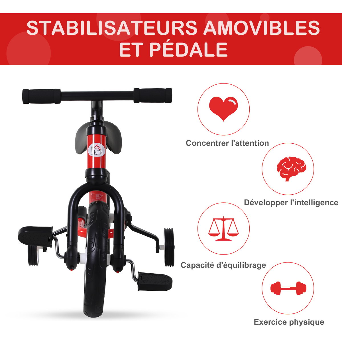 Vélo d'équilibre pour enfants Acier Noir rouge, HOMCOM