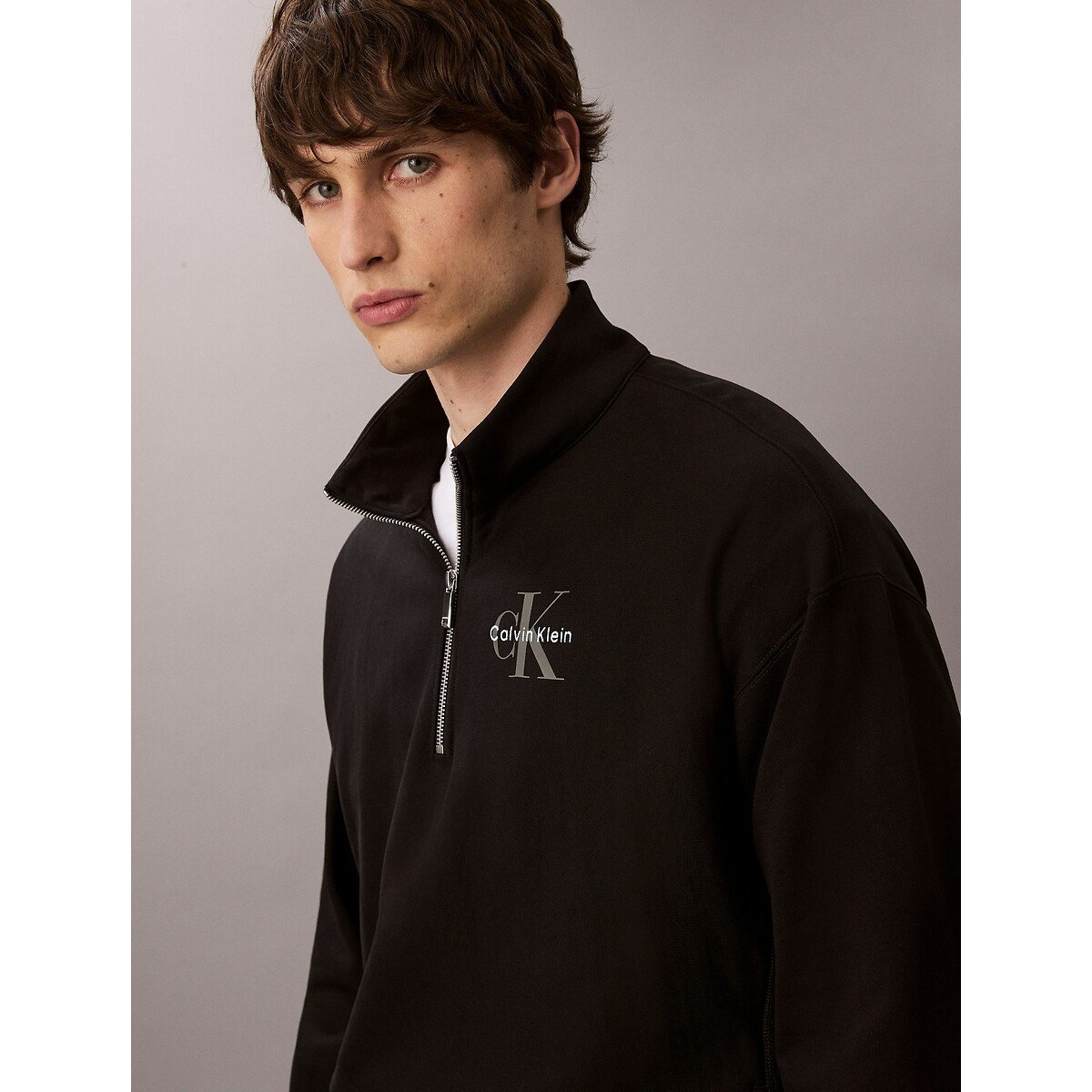Sweat col montant demi zippé noir, CALVIN KLEIN