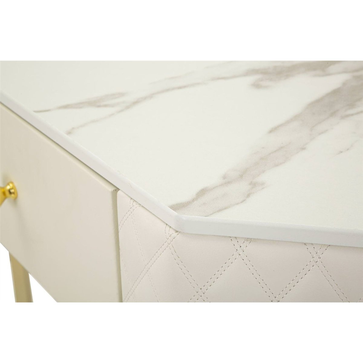 Console capitonnée bouton bijou GLAM blanc et doré, RECOLLECTION