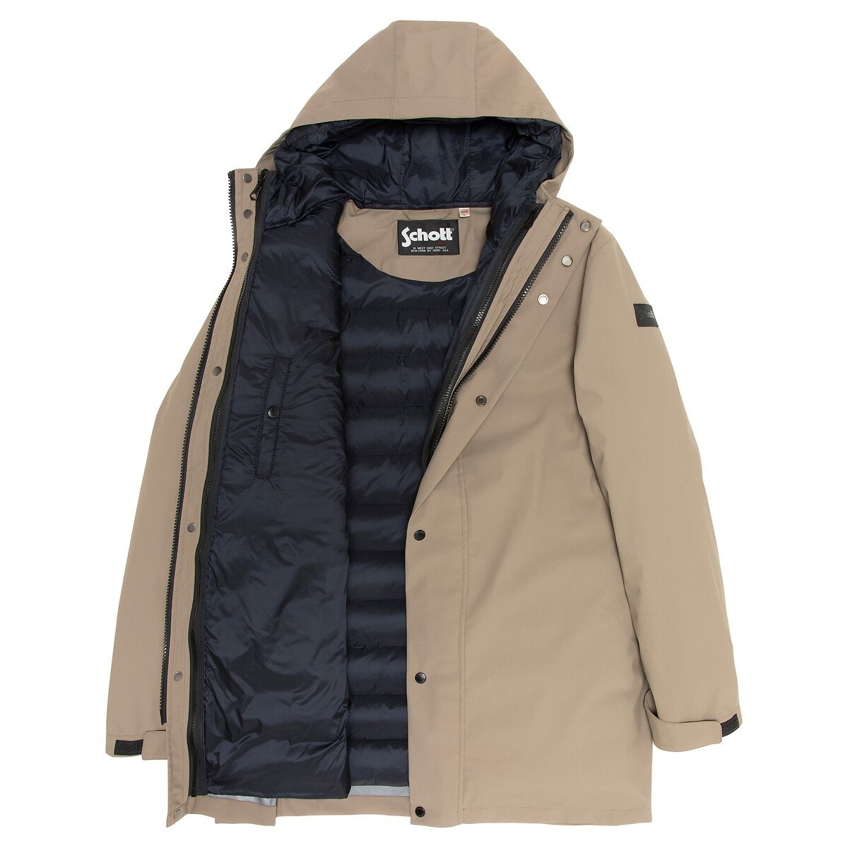 Parka longue chaude 3 en 1, à capuche, CANTON marine/beige, SCHOTT