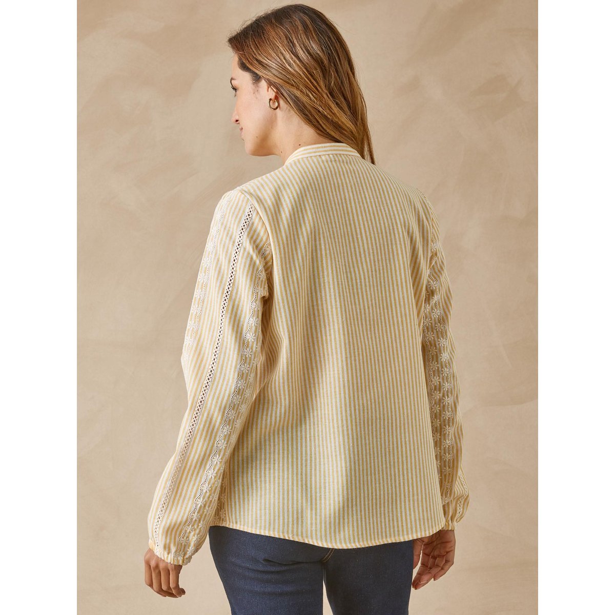 Blouse incrustations broderie anglaise rayé jaune, DAXON