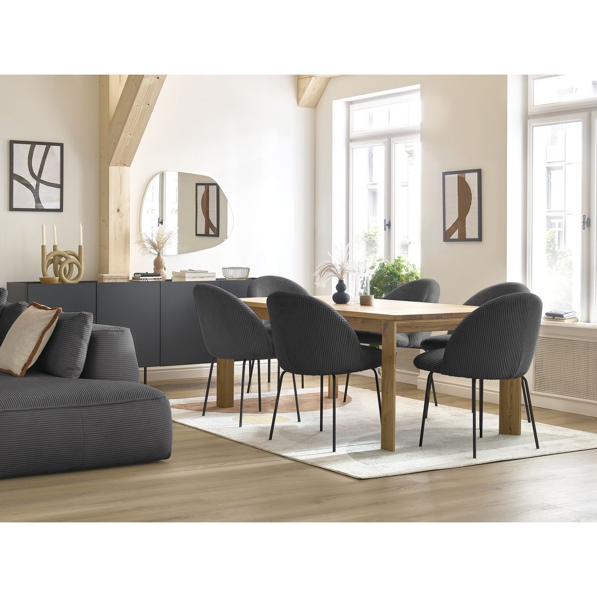 Chaise velours côtelé, LALIE gris foncé, BOBOCHIC