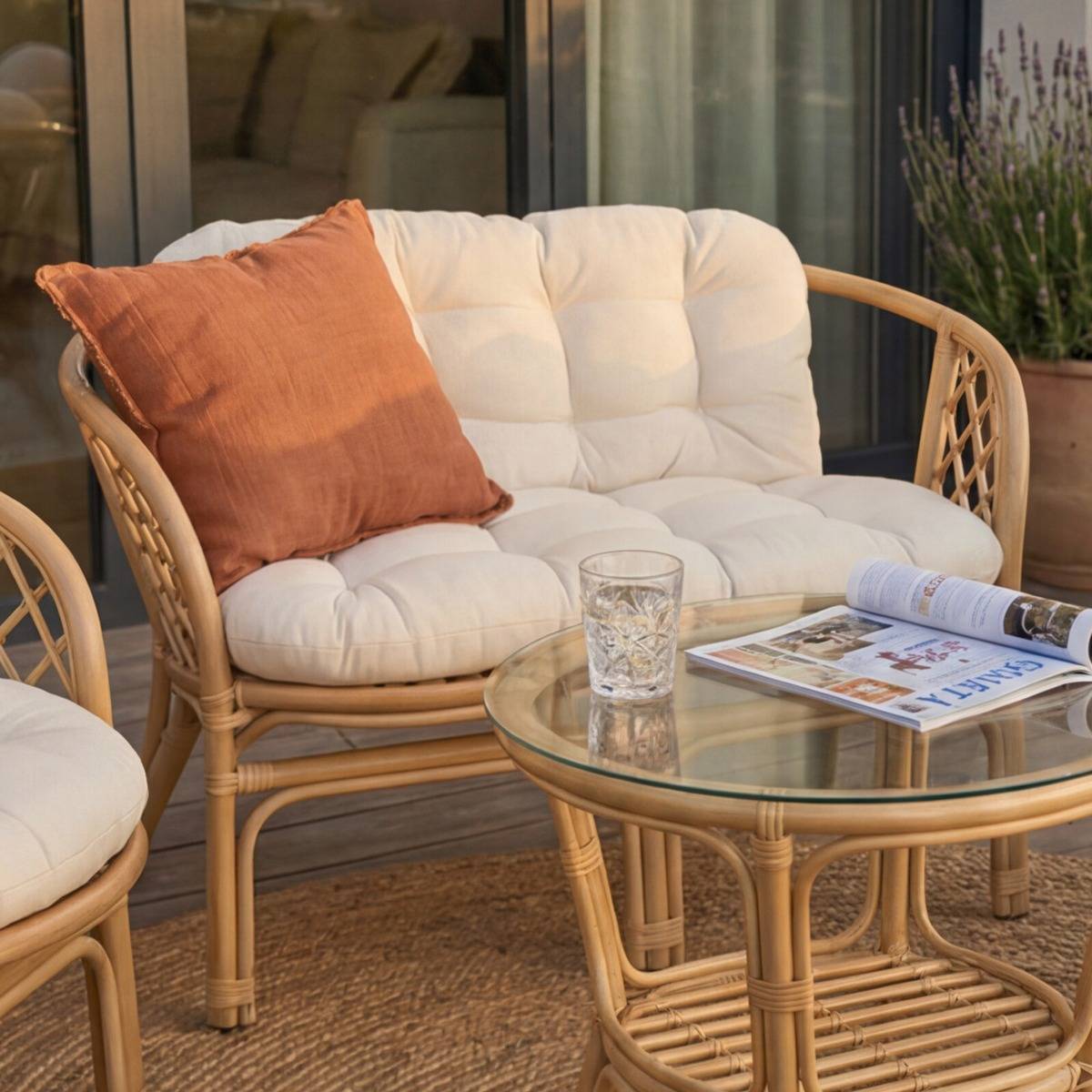 Salon de jardin en rotin et tissu RATTAN bois foncé, MADE IN MEUBLES