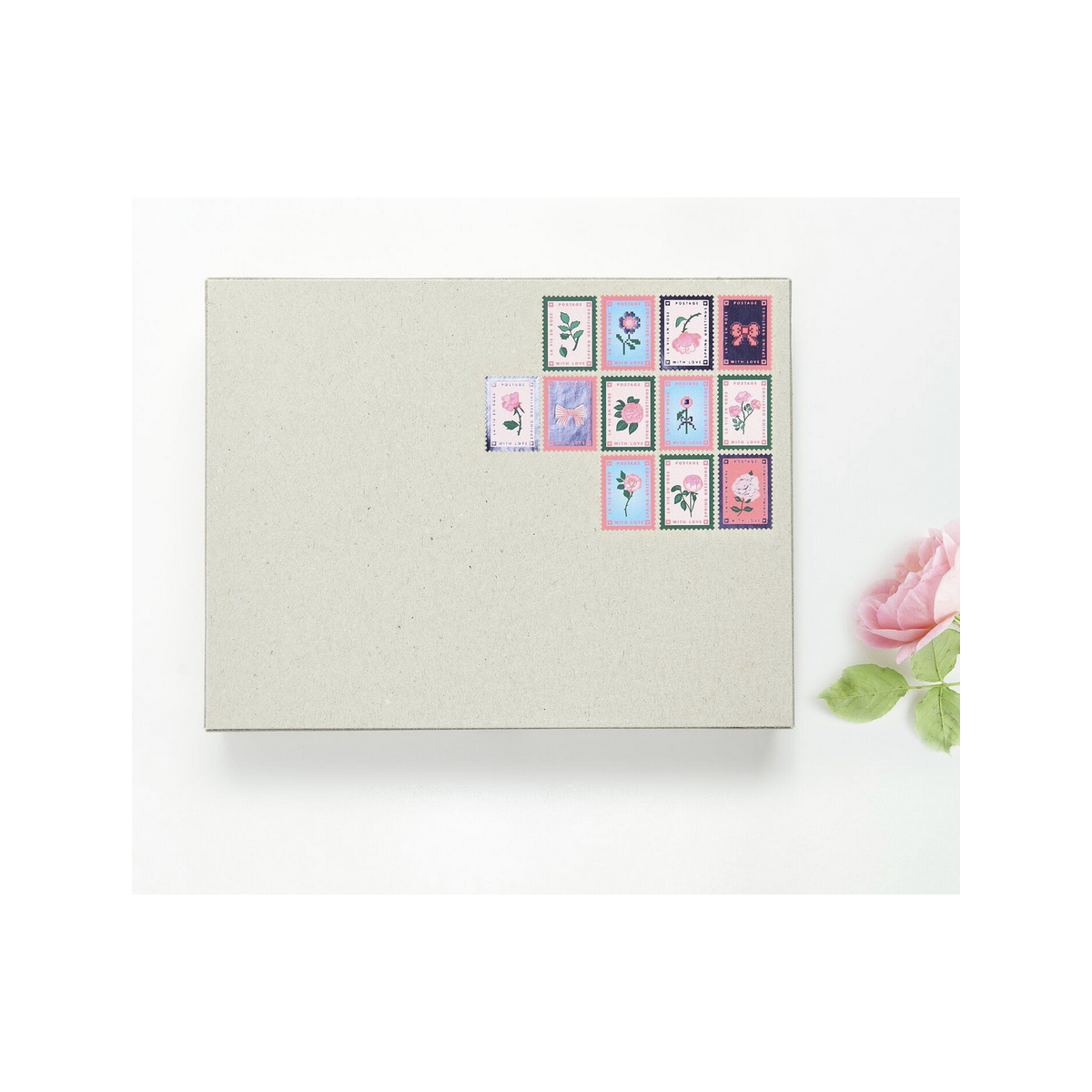 Mini autocollants La Vie en Rose Timbres-poste 120 pcs couleur unique, RICO DESIGN