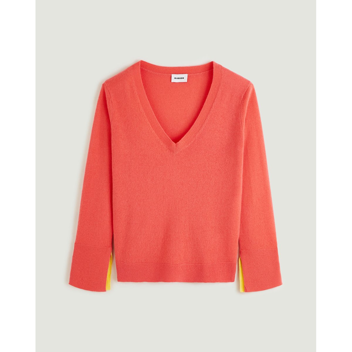 Pull col V en cachemire orange corail, RODIER