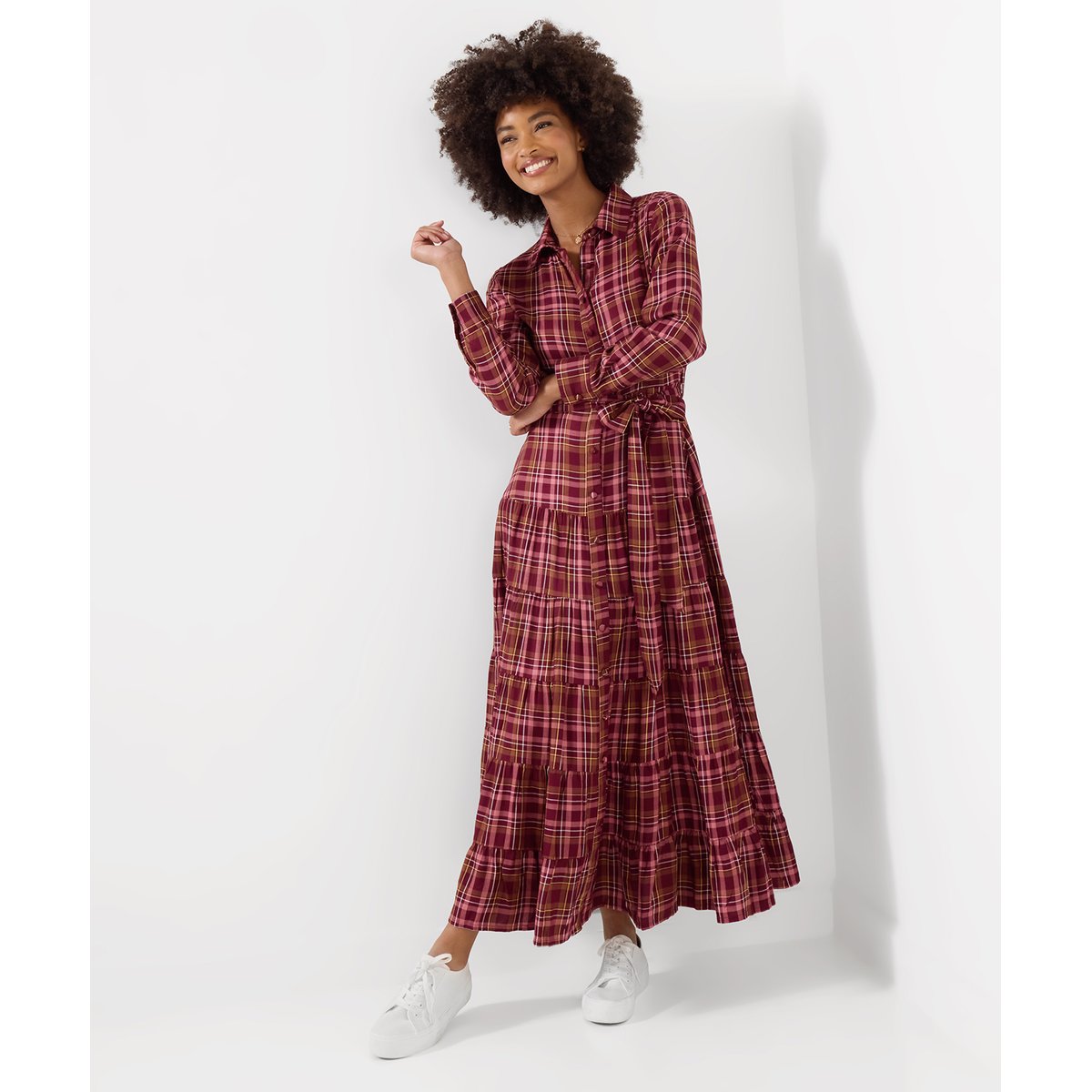 Robe Longue à Carreaux Boutonnée rouge, JOE BROWNS