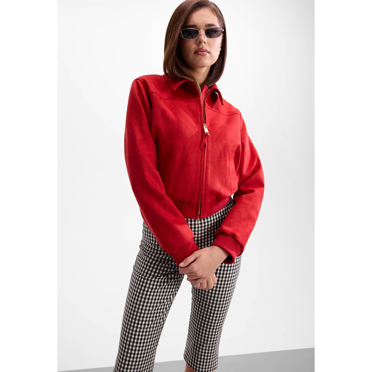 Veste Bomber En Daim rouge, GUESS