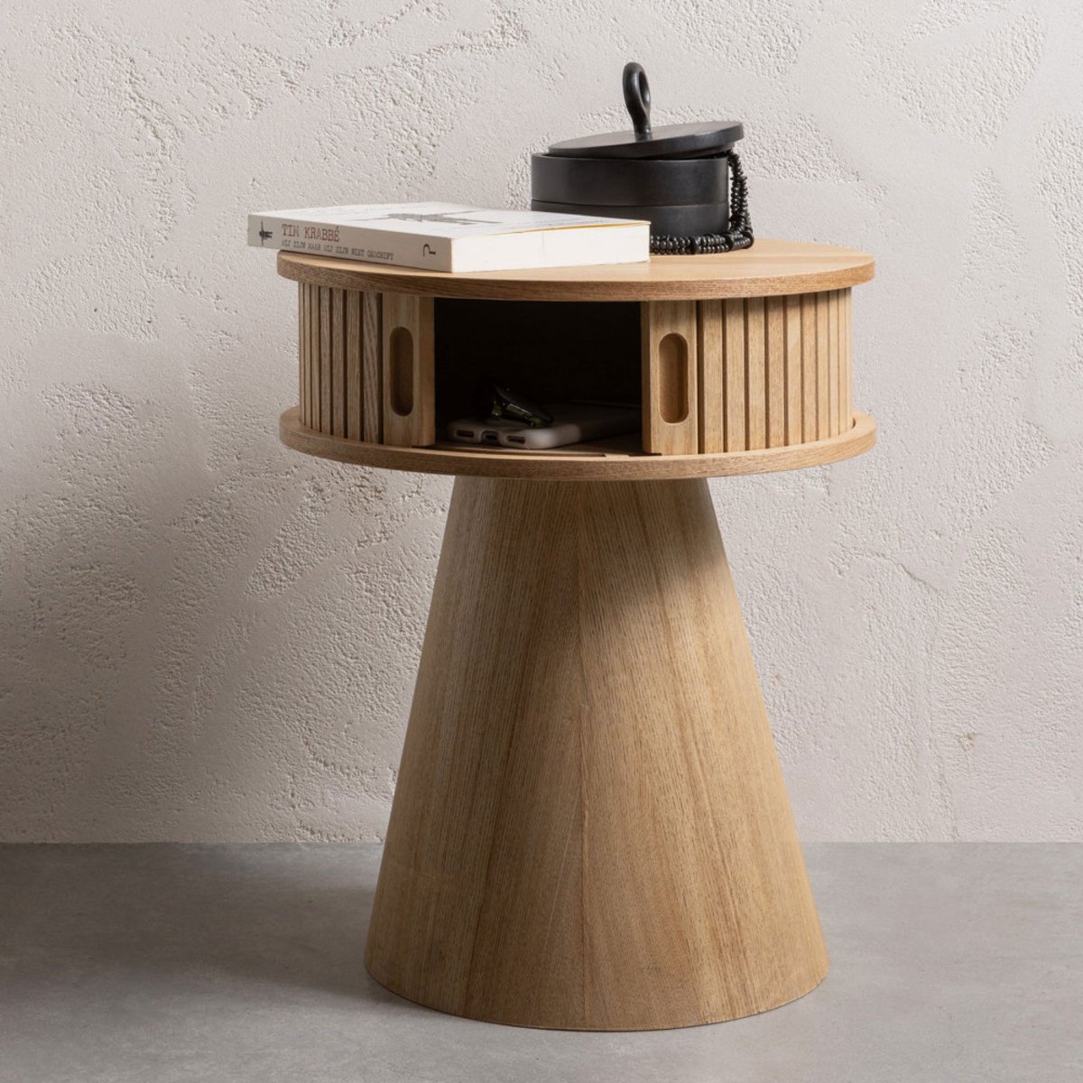 Table de chevet 2 portes coulissantes en bois- KARRI bois clair, WOOOD