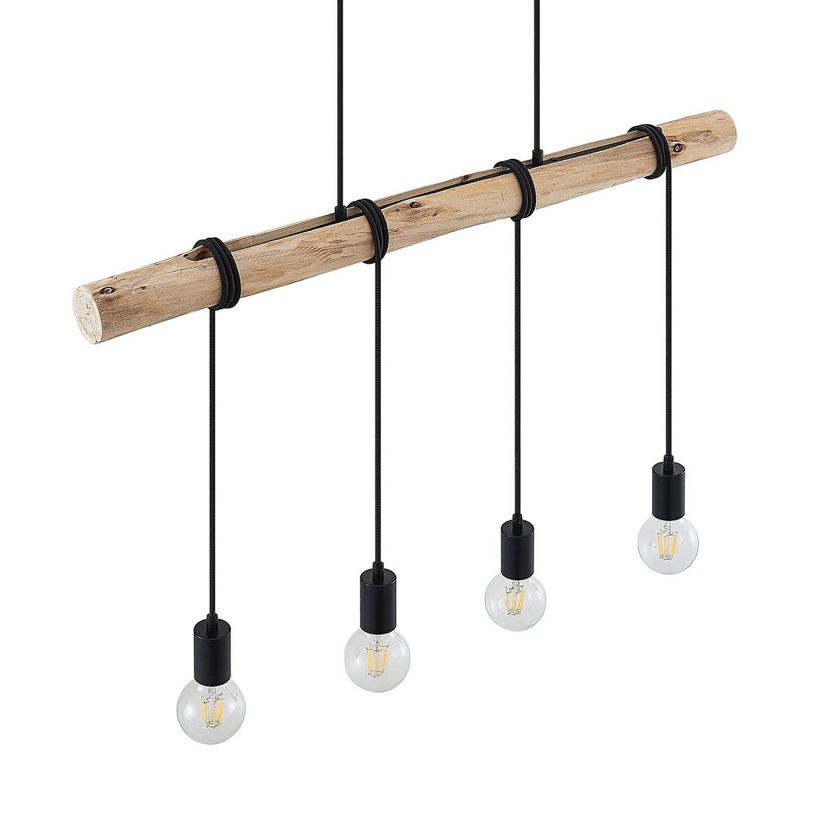 Suspension en métal vintage, Ferris bois clair, noir mat, LINDBY