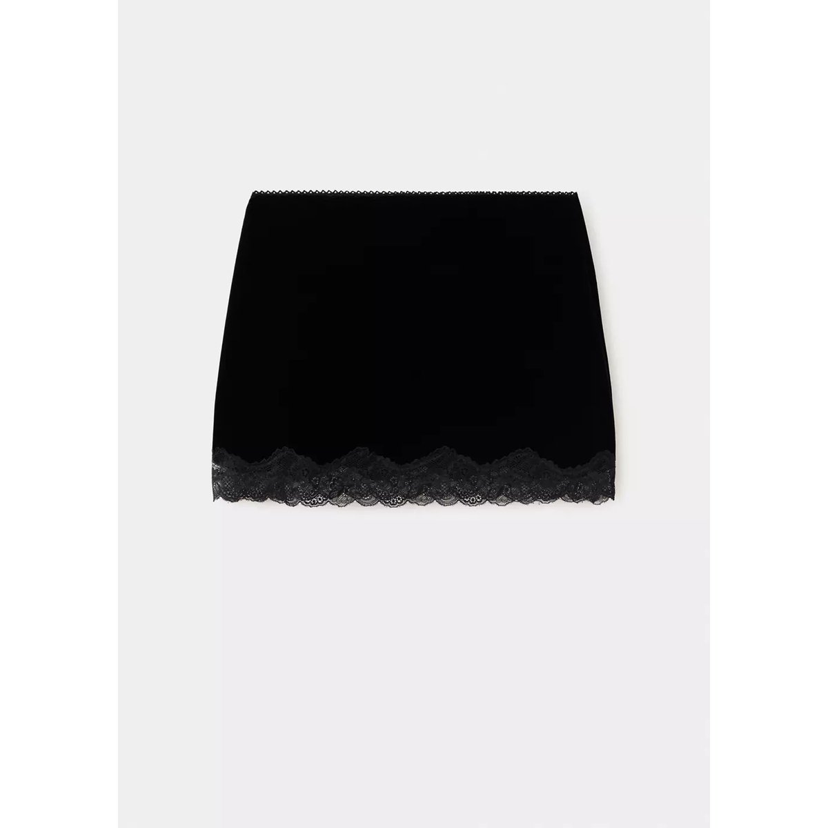 Jupe en velours à finition lingerie sur le bas noir, MANGO