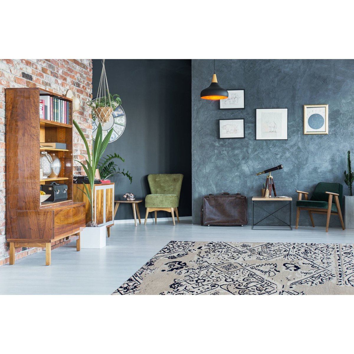 Tapis en coton fait main, RIVIÈRE gris, noir, ARTE ESPINA