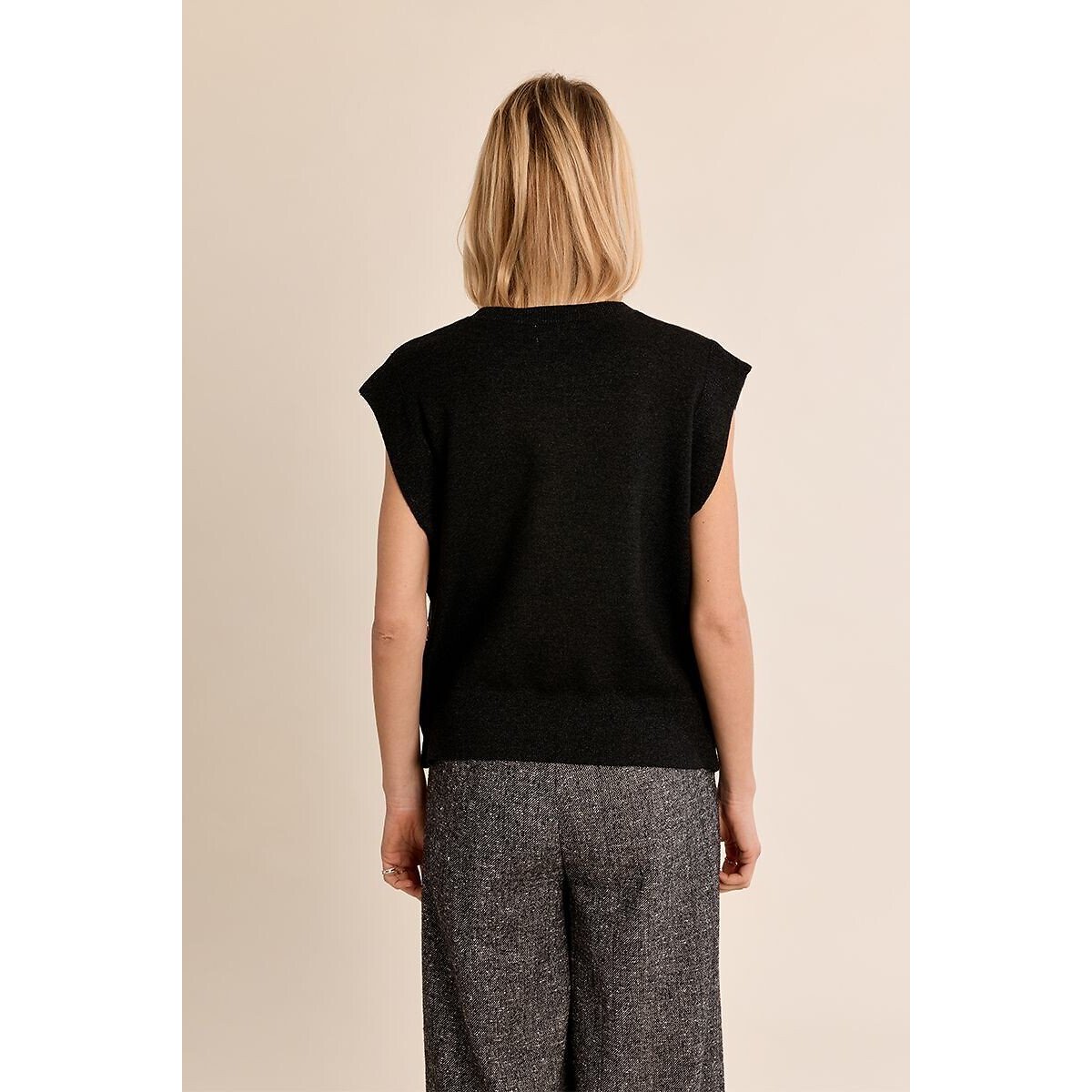Pull girocollo senza maniche, dettagli bottoni antracite, MOLLY BRACKEN