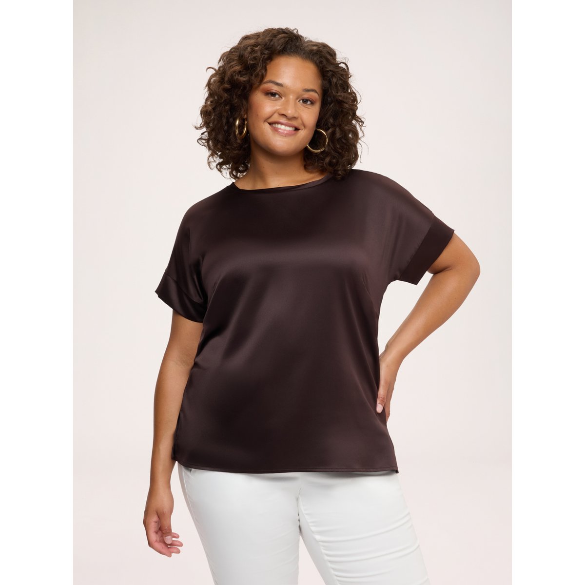 T-shirt bimatière marron, FIORELLA RUBINO