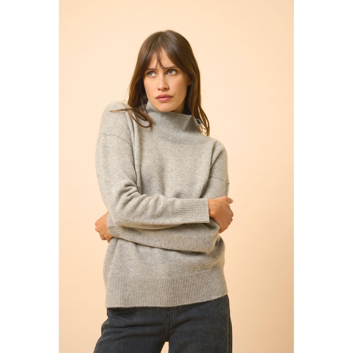 Pull Col Roulé 4 Fils Anthracite Chiné Louise gris anthracite chiné, JUST CASHMERE