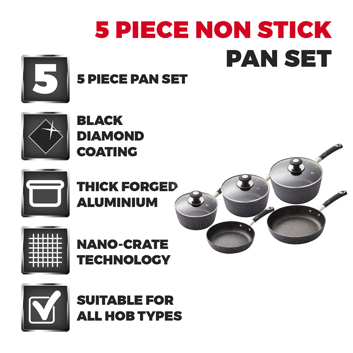 5-Piece Precision Pan Set black, TOWER