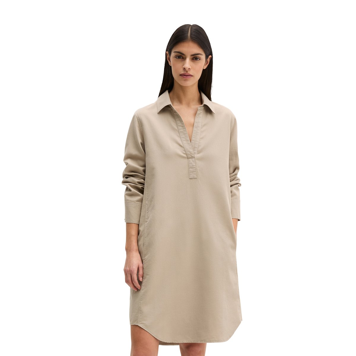 Robe chemisier relaxed en mélange de coton organique, de lyocell et de lin marron, MARC O'POLO