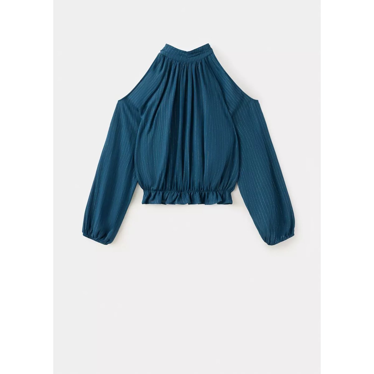 Blouse à col halter rayée en fil métallisé bleu pétrole, MANGO TEEN