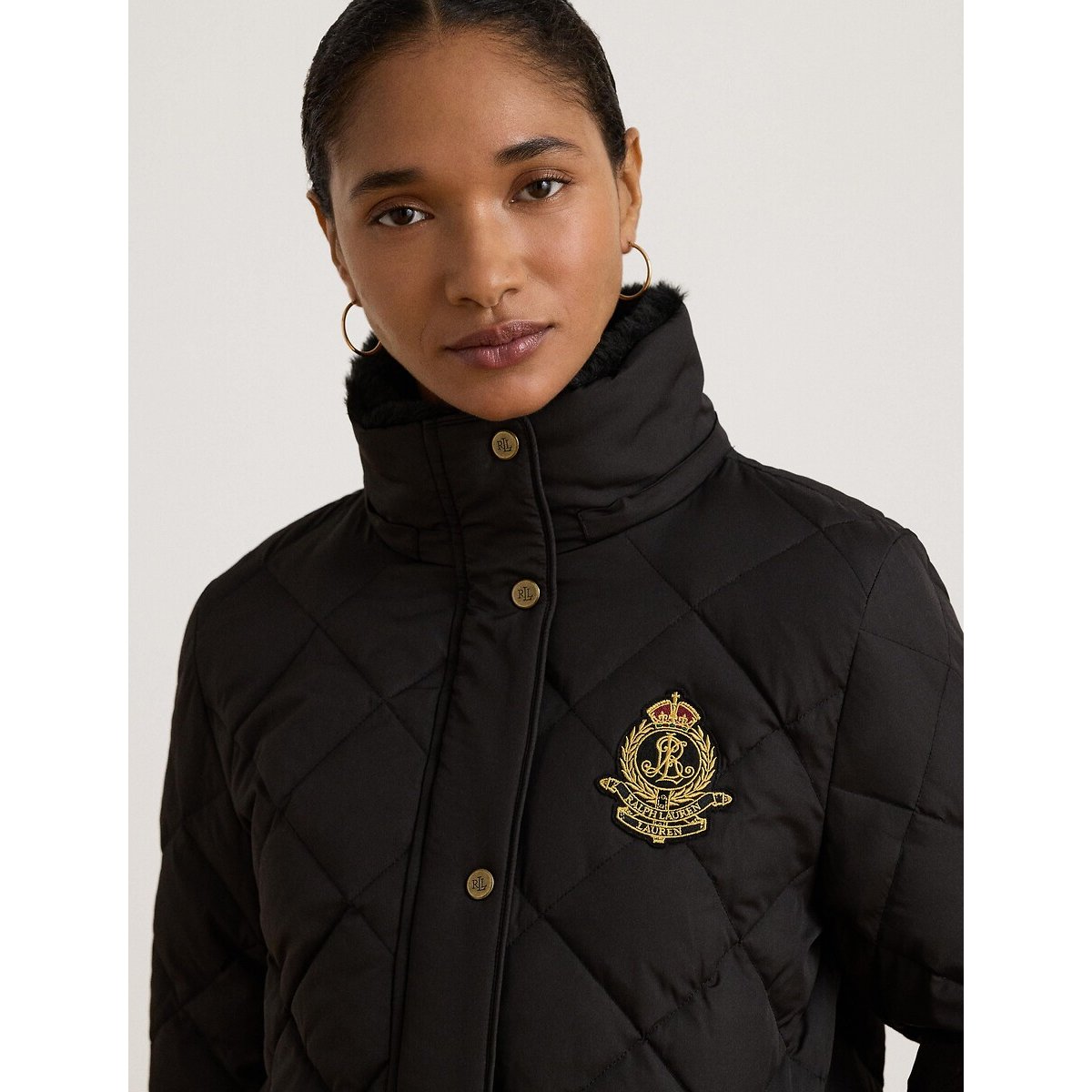 Doudoune mi-longue à capuche, avec écussson noir, LAUREN RALPH LAUREN