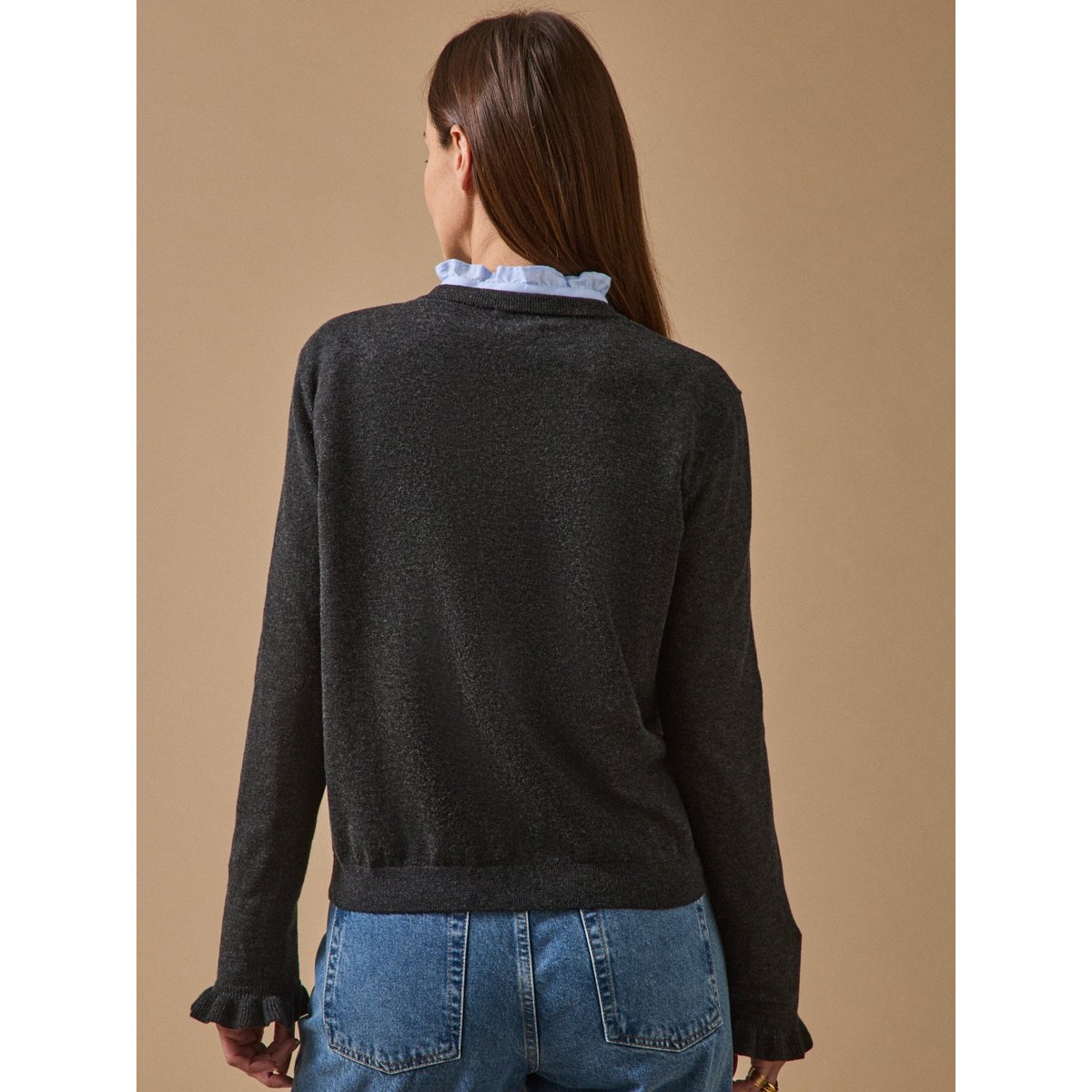 Gilet coton biologique et laine RWS* anthracite chine, CYRILLUS