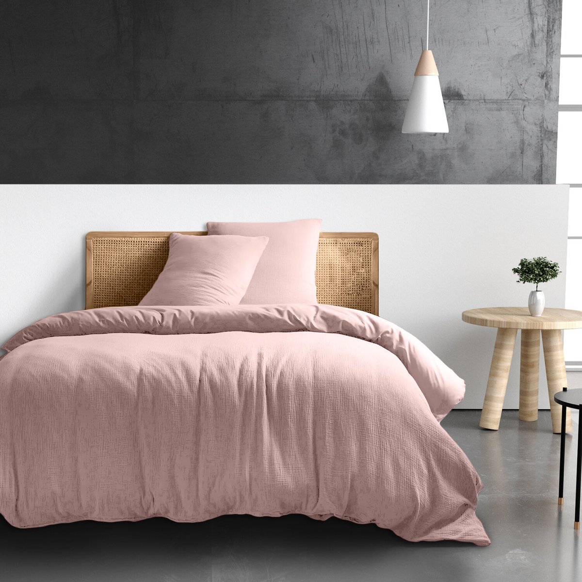 Drap housse en gaze de coton lavé bonnet 30 cm uni, PUR rose lotus, BATON ROUGE