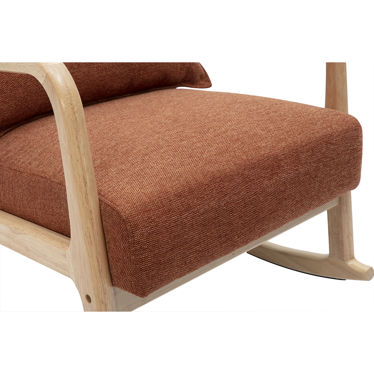 Rocking chair scandinave en tissu effet velours et bois clair massif DERRY terra cotta, MILIBOO