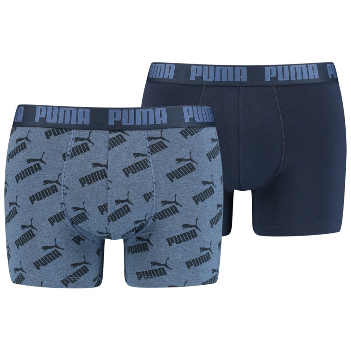 Lot de 2 boxers coton bleus logotypés fantaisie et uni bleu, PUMA