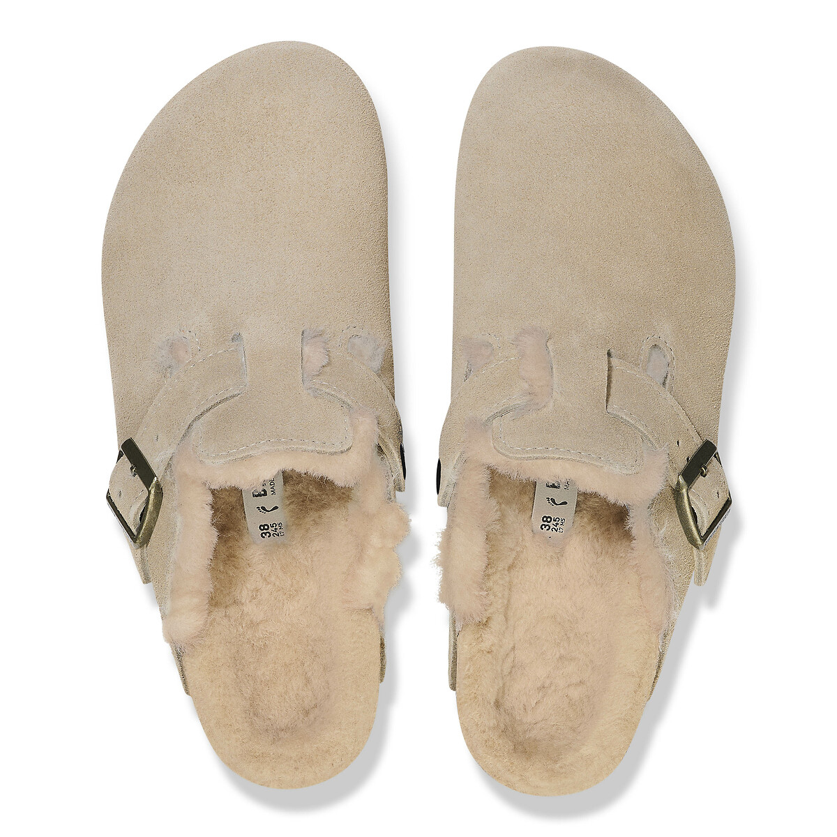Sabots fourrés en cuir suédé Boston Sherling taupe, BIRKENSTOCK