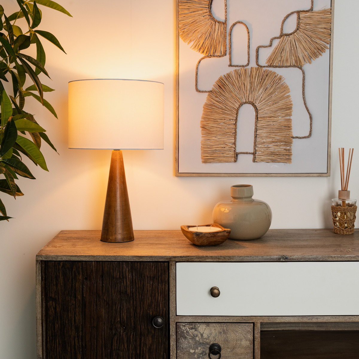 Lampe bois de pin AINA blanc, ATMOSPHERA