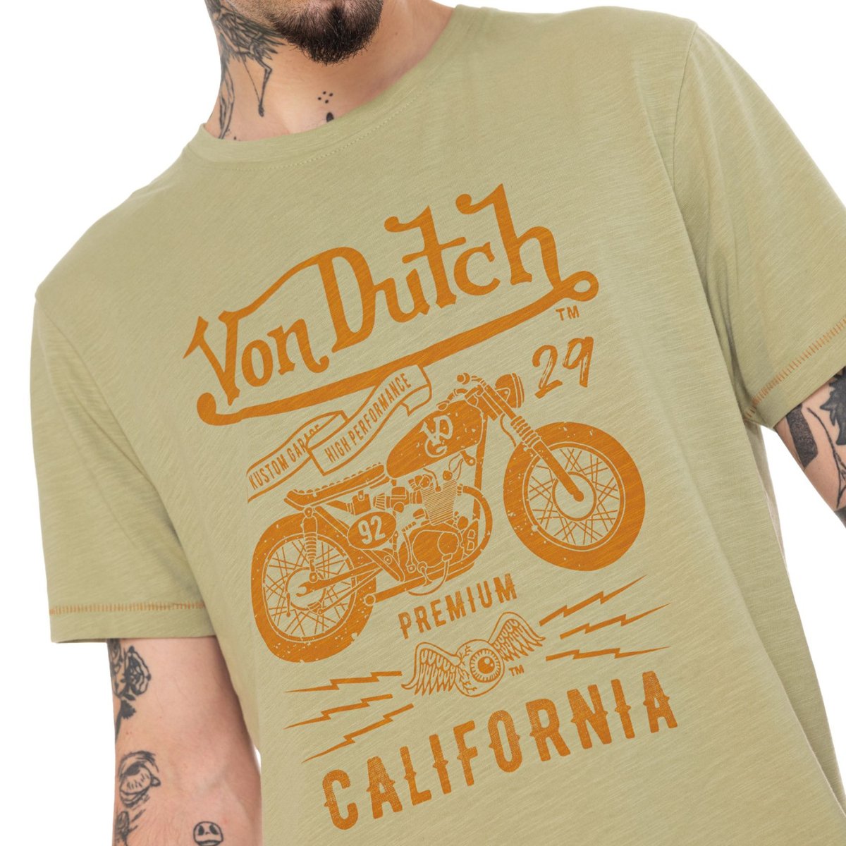 Tee shirt coton ZANE vert sauge/marron, VON DUTCH