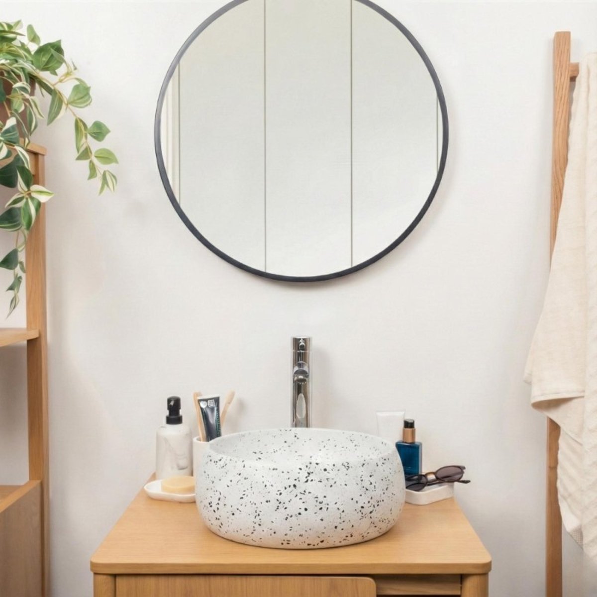 Vasque à poser ronde en terrazzo 40cm ZOLI blanc, MOB IN