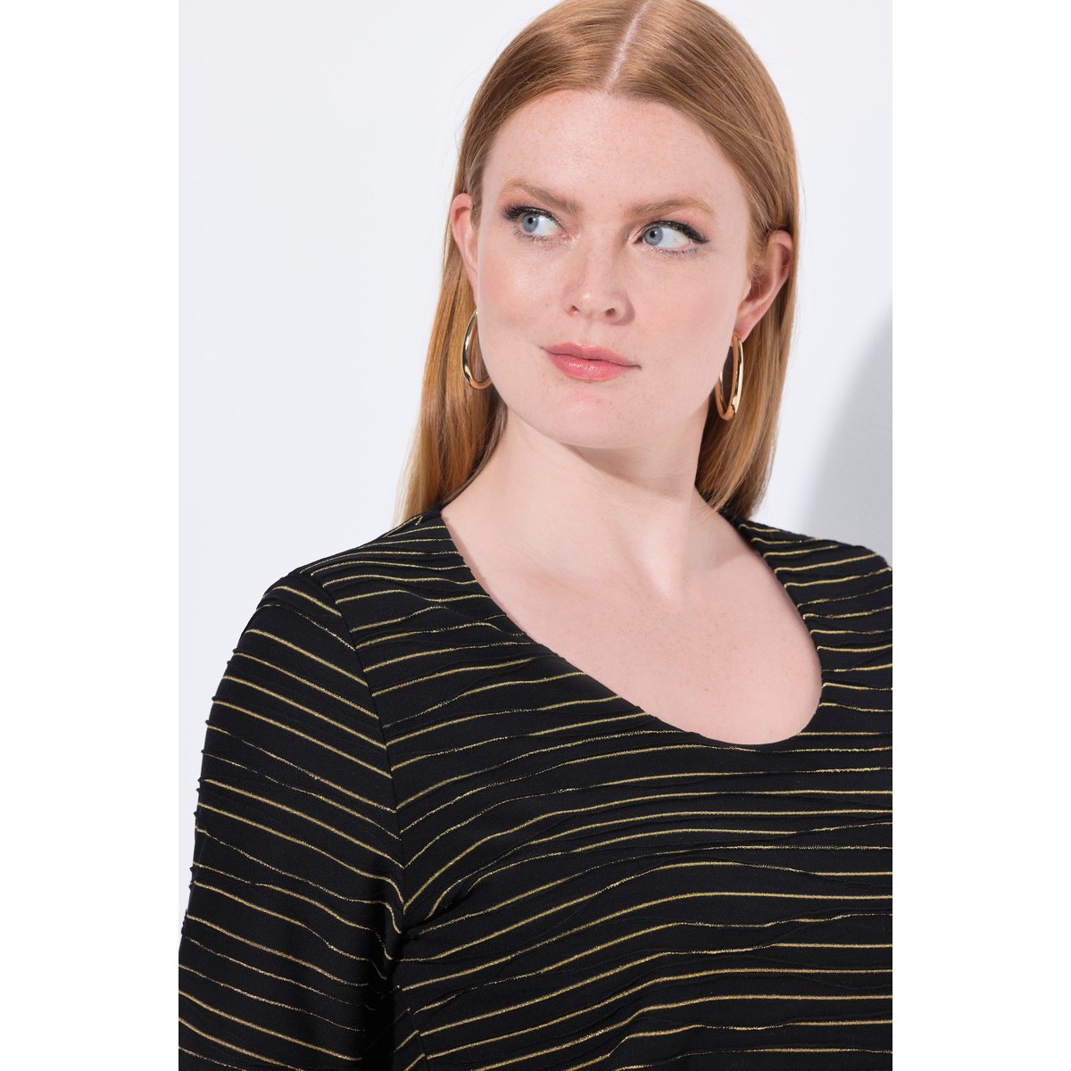 T-shirt à motif ondulé brillant noir, ULLA POPKEN