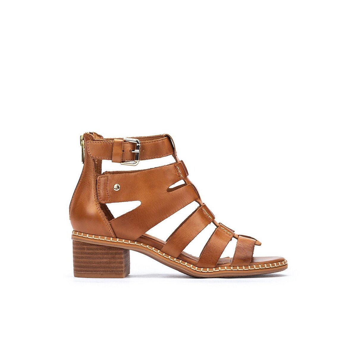 Blanes Leather Sandals with Heel cognac, PIKOLINOS