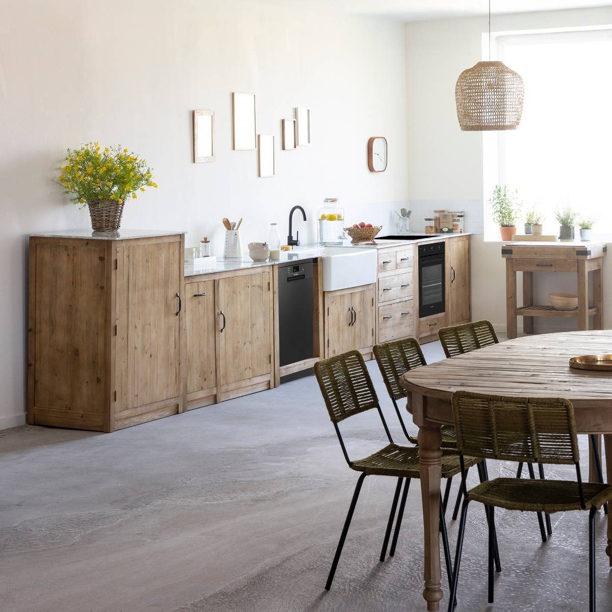 Meuble bas de cuisine en bois recyclé EPURE bois clair, MADE IN MEUBLES 