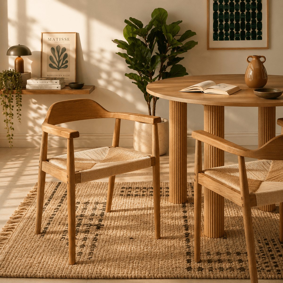 Lot de 2 chaises en chêne et corde MARTIE chêne, SORELH