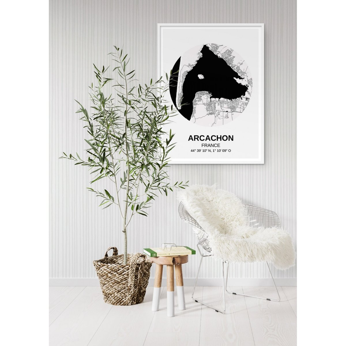 Affiche Carte Arcachon blanc, L'AFFICHERIE
