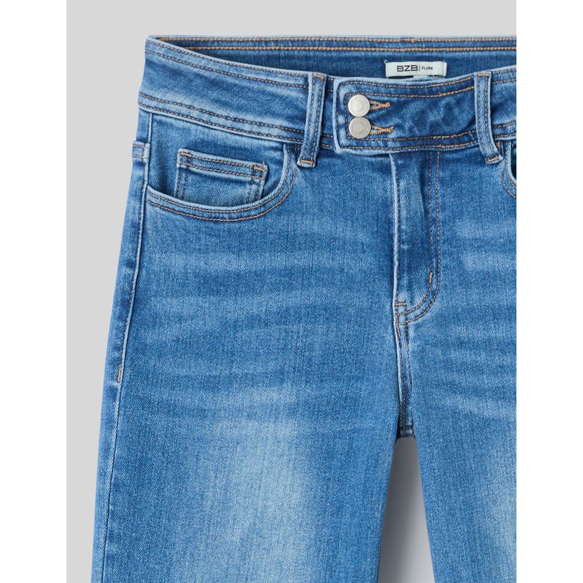 Jean flare taille haute bleu foncé, BZB