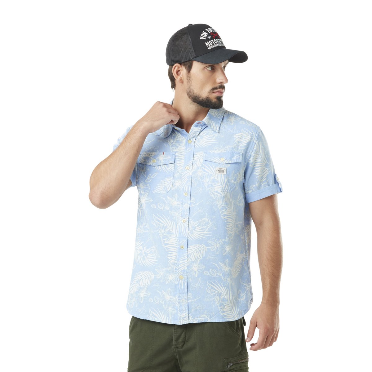 Chemise en coton Chambray bleu/blanc, VON DUTCH