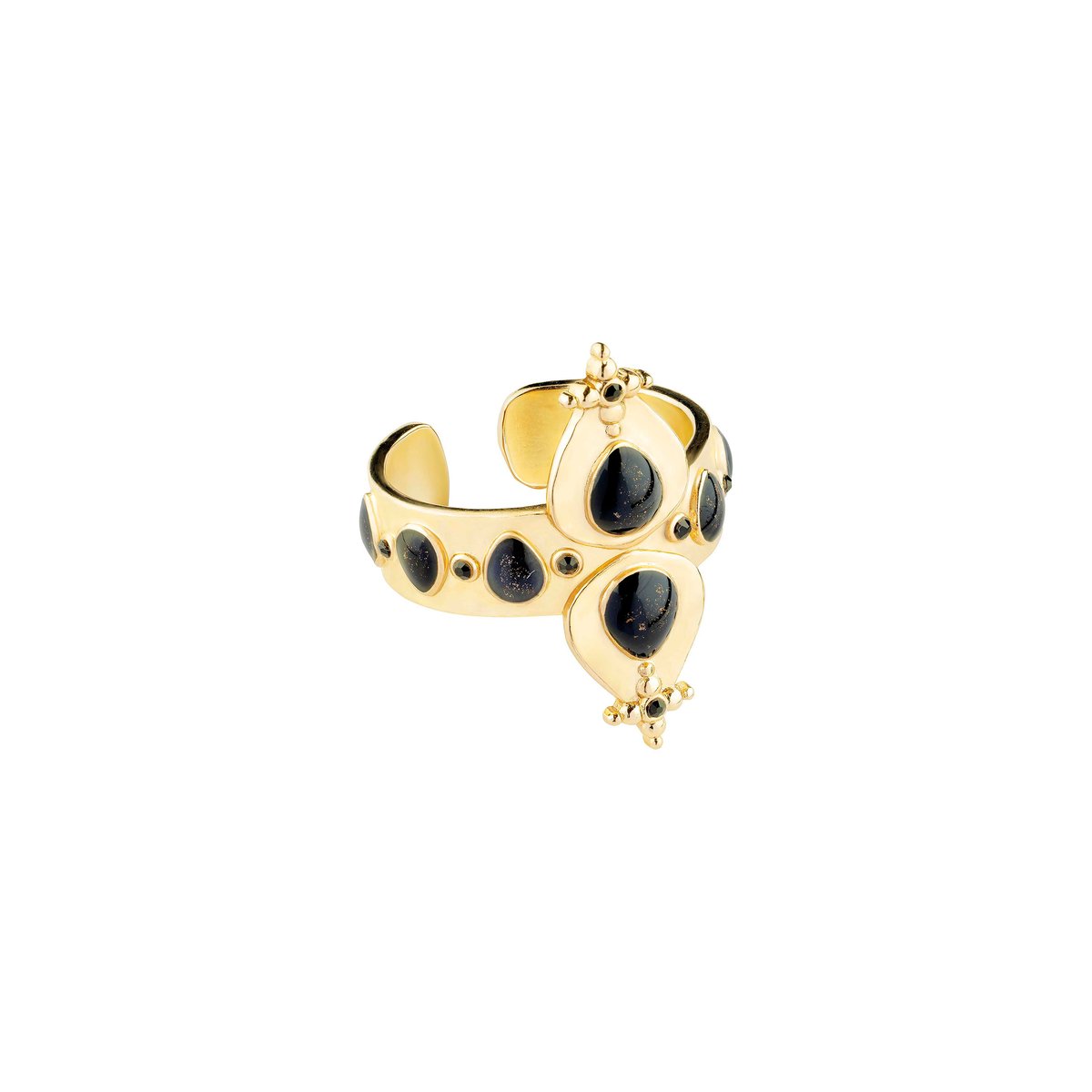 Bague réglable cabochon émail VADJA noir, HIPANEMA