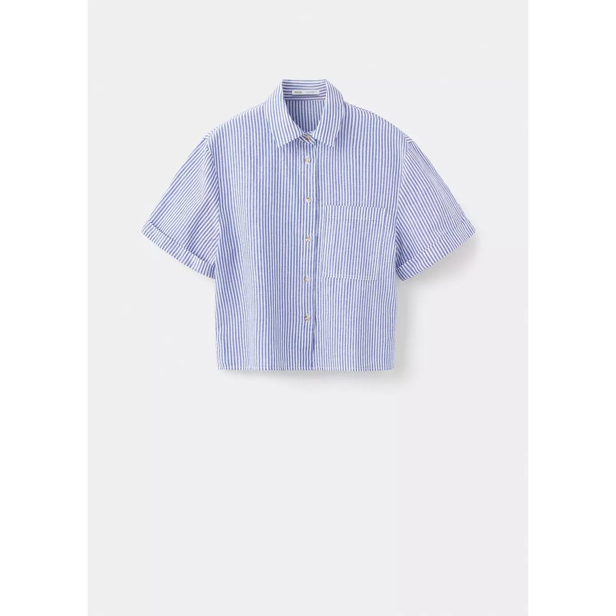 Chemise coton et lin à rayures bleu ciel, MANGO