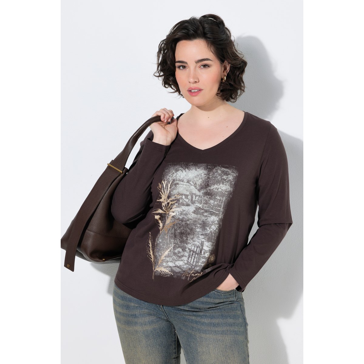 T-shirt motif jardin, coupe Classic Fit acajou, ULLA POPKEN