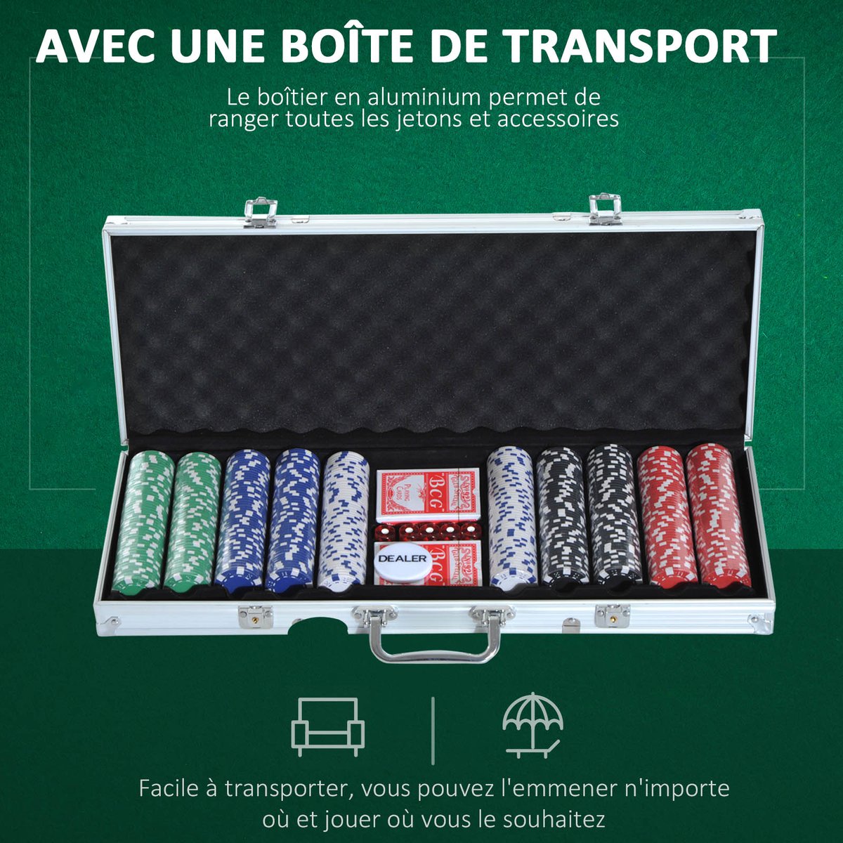 Jeu de jetons de poker Aluminium alu gris, HOMCOM