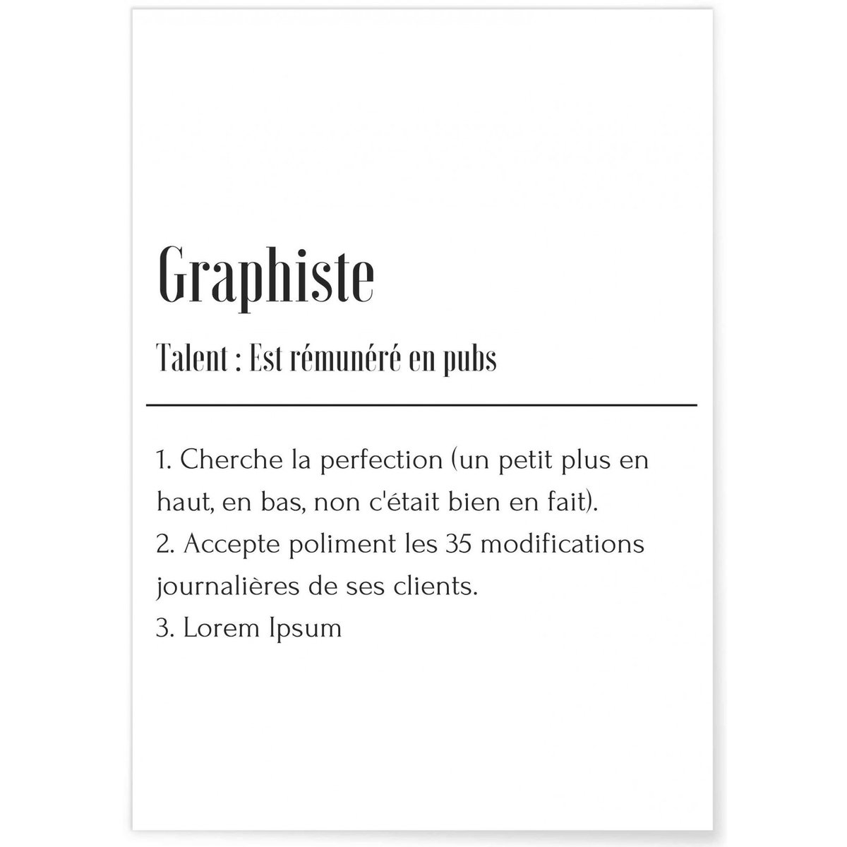 Affiche Définition Graphiste blanc, L'AFFICHERIE