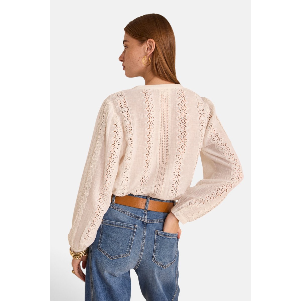 Blouse brodée à manches longues en coton MAGUY creme, Maison 123