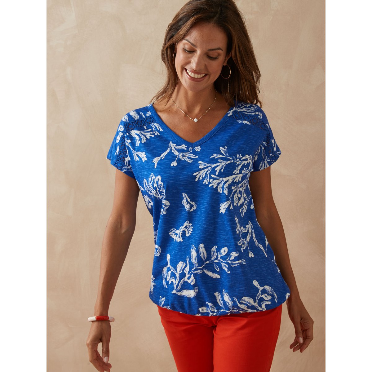 Tee-shirt blousant fantaisie imprimé bleu, DAXON